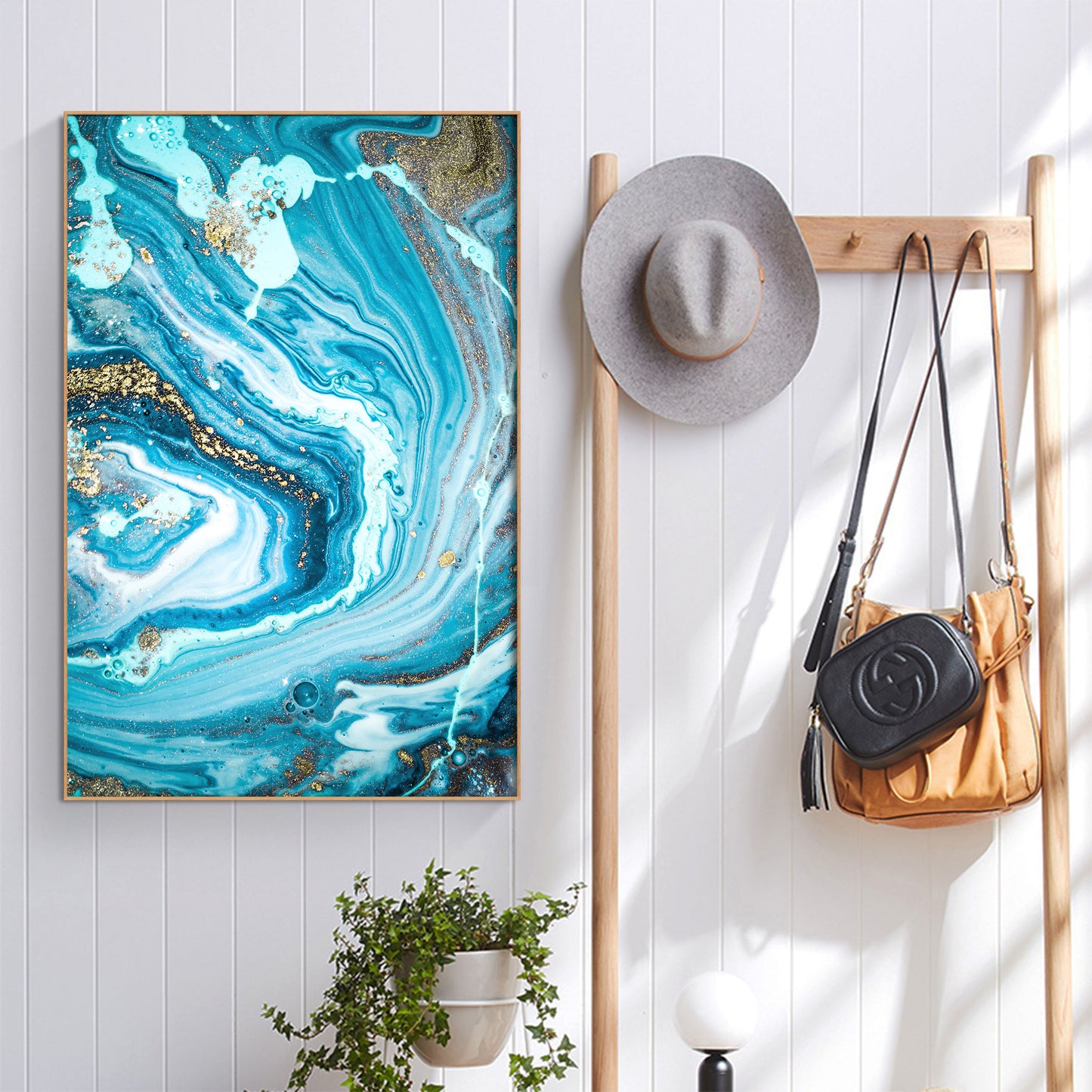 Abstract Marble Blue Gold Framed Canvas Wall Art Print Living Room Prints