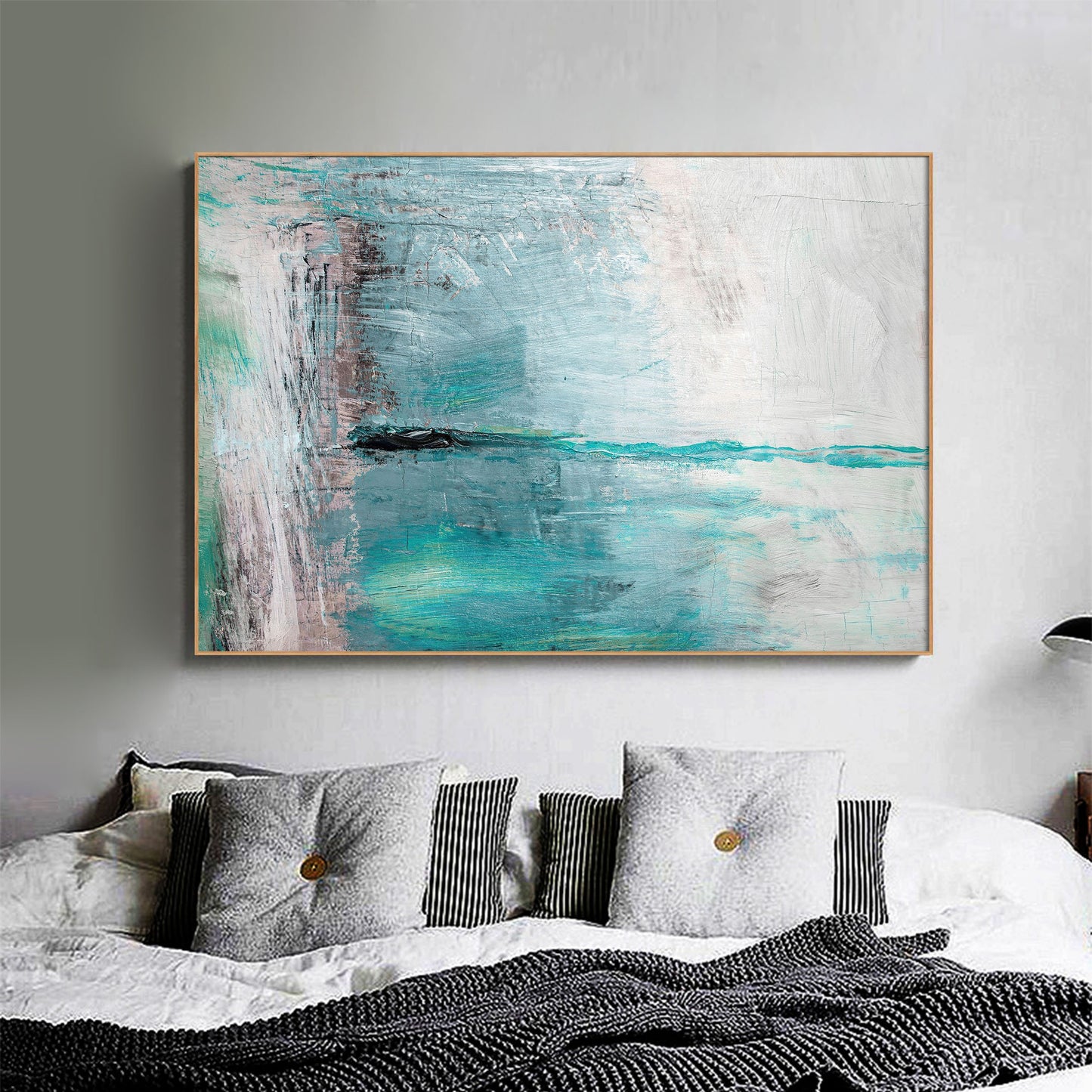 Abstract Blue Framed Canvas Wall Art Print Ready to Hang Watercolor Wall Prints