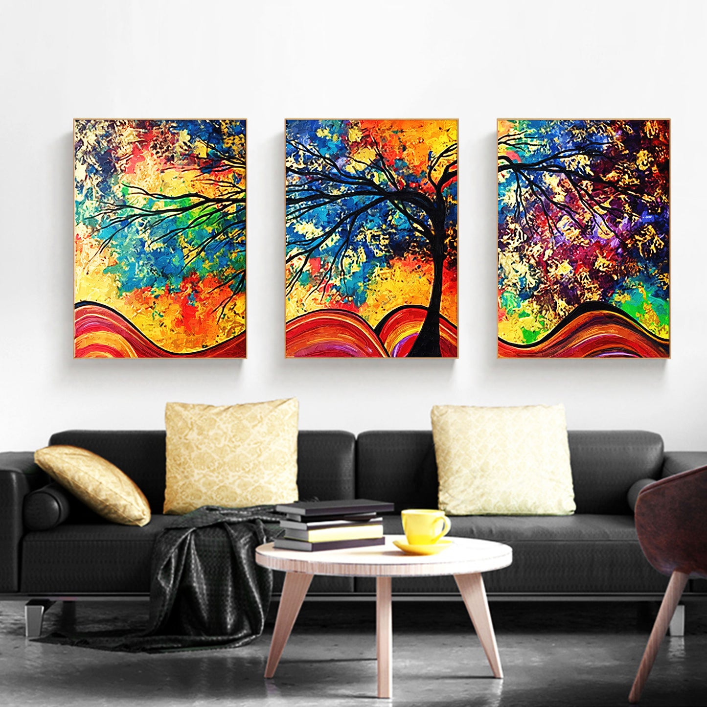 Rainbow Tree of Life Stretched Framed Canvas prints Split print home Wall art