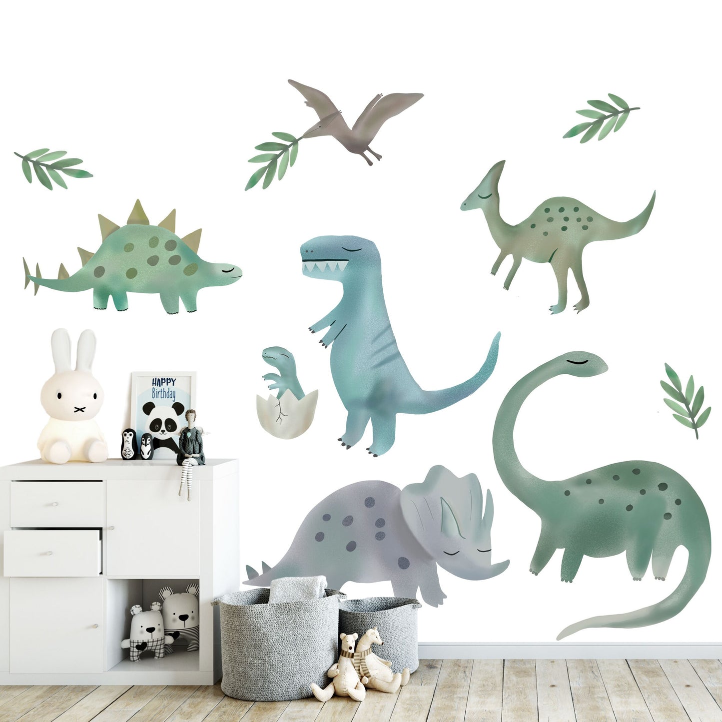 Blue&Green Cute Dinosaur Wall Decal / Peel and Stick / BR001
