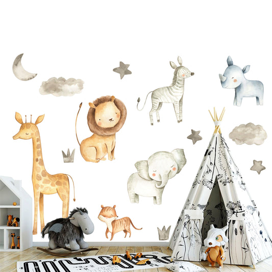 Adorable Baby Animals Watercolor Wall Decals for Girl's Room - BR003