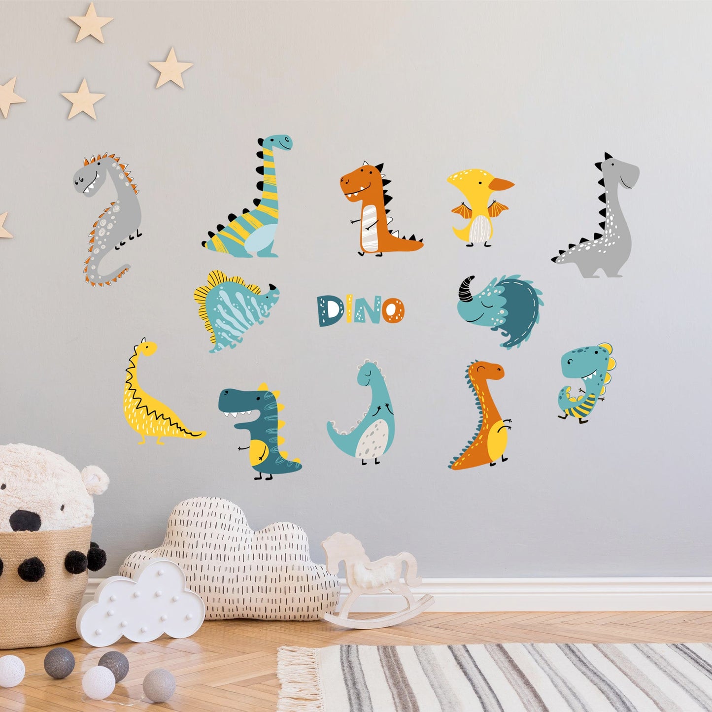 Colorful Baby Dino Flat Design Wall Decal - BR023