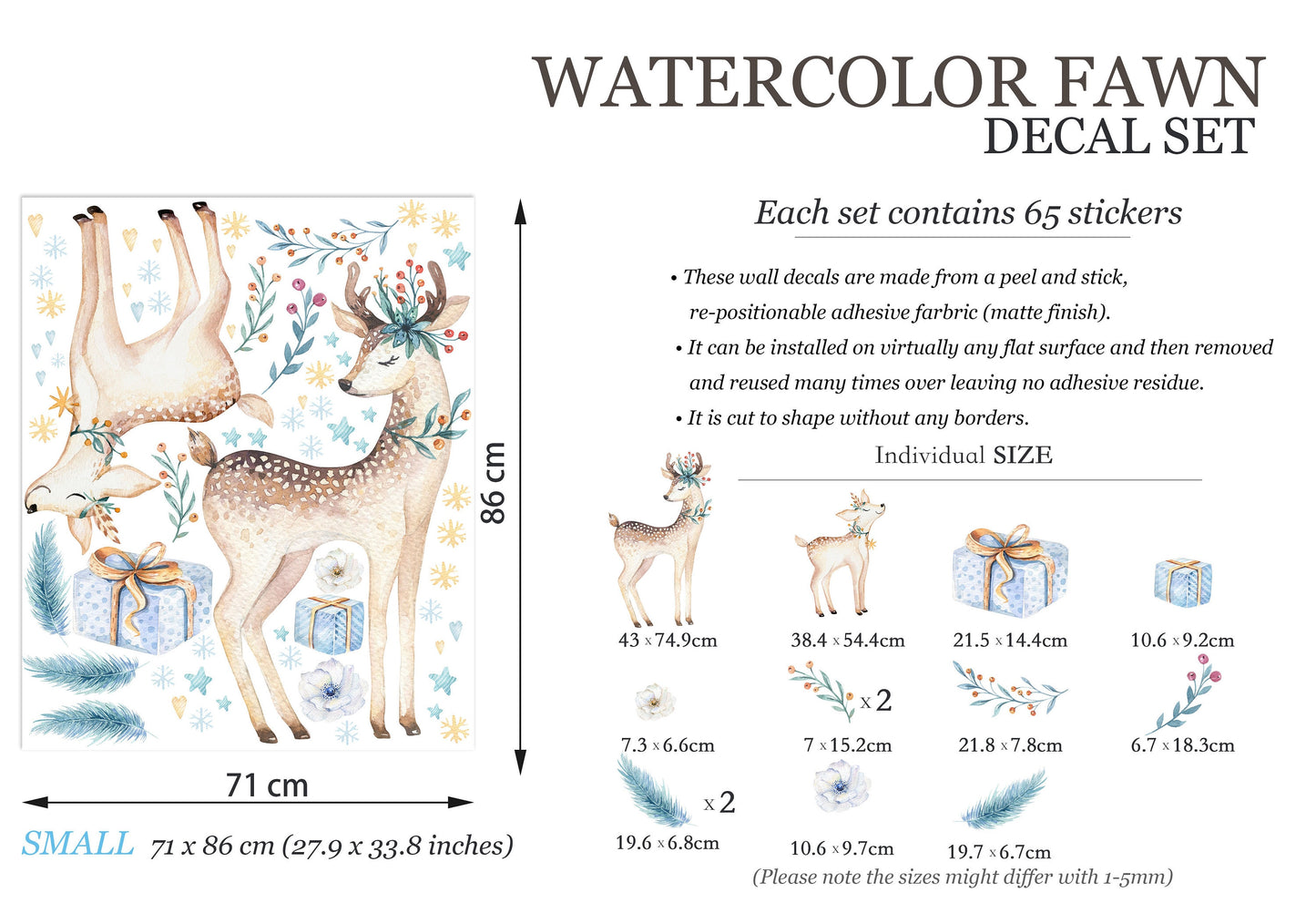 Christmas Deers with Snowflake Wall Decal - BR048