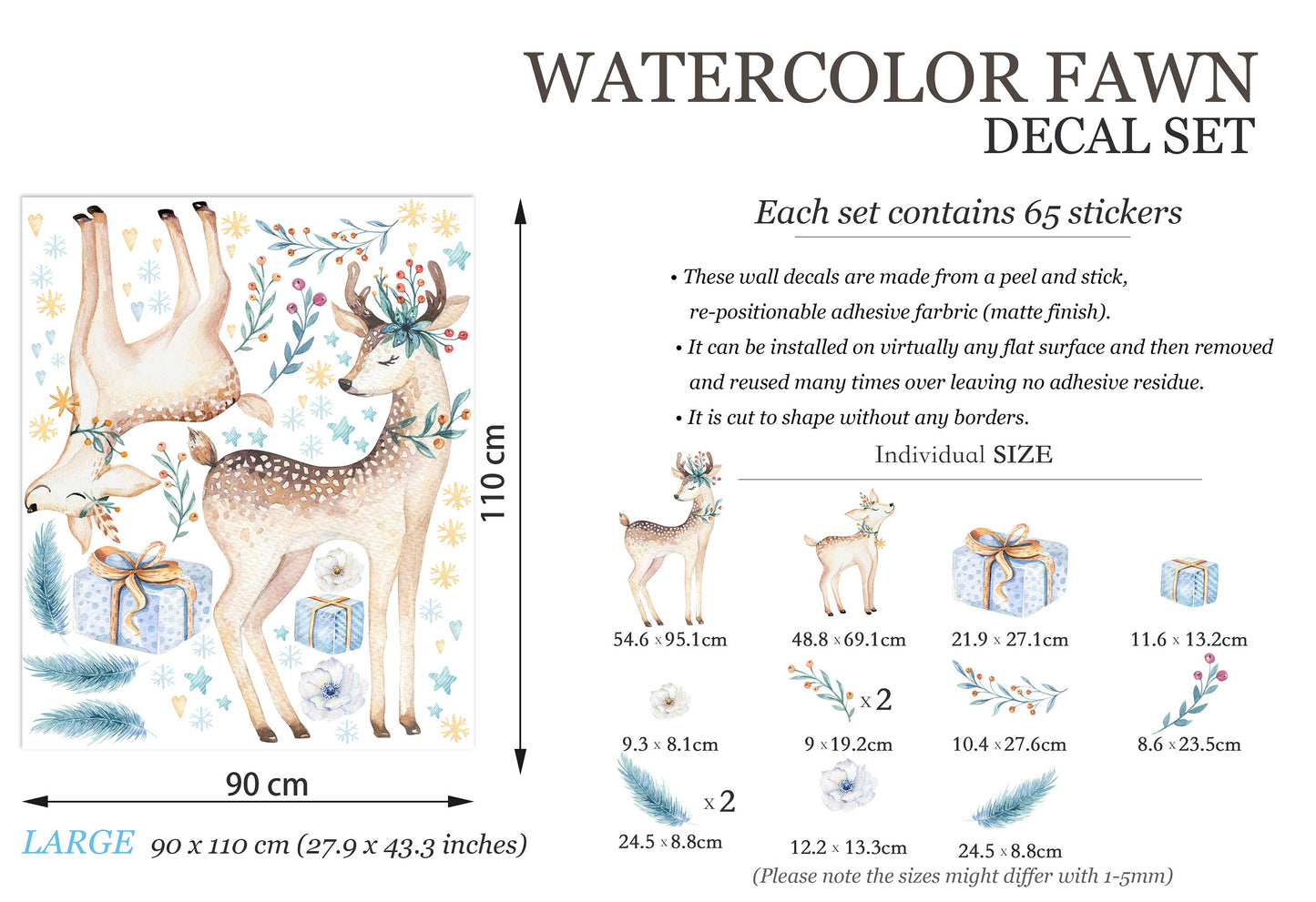 Christmas Deers with Snowflake Wall Decal - BR048
