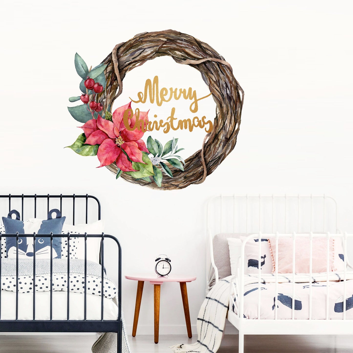 Christmas Green Wreath with Merry Christmas Wrinting Wall Decal - BR050