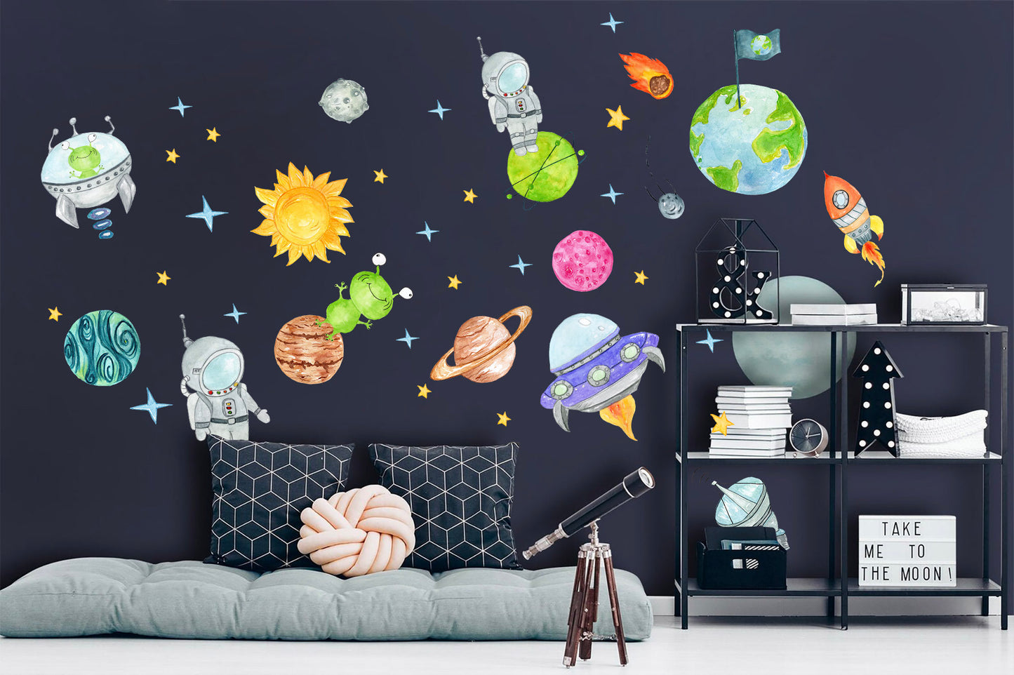 Galactic Adventure Spaceship Rocket UFO Wall Decal - BR053