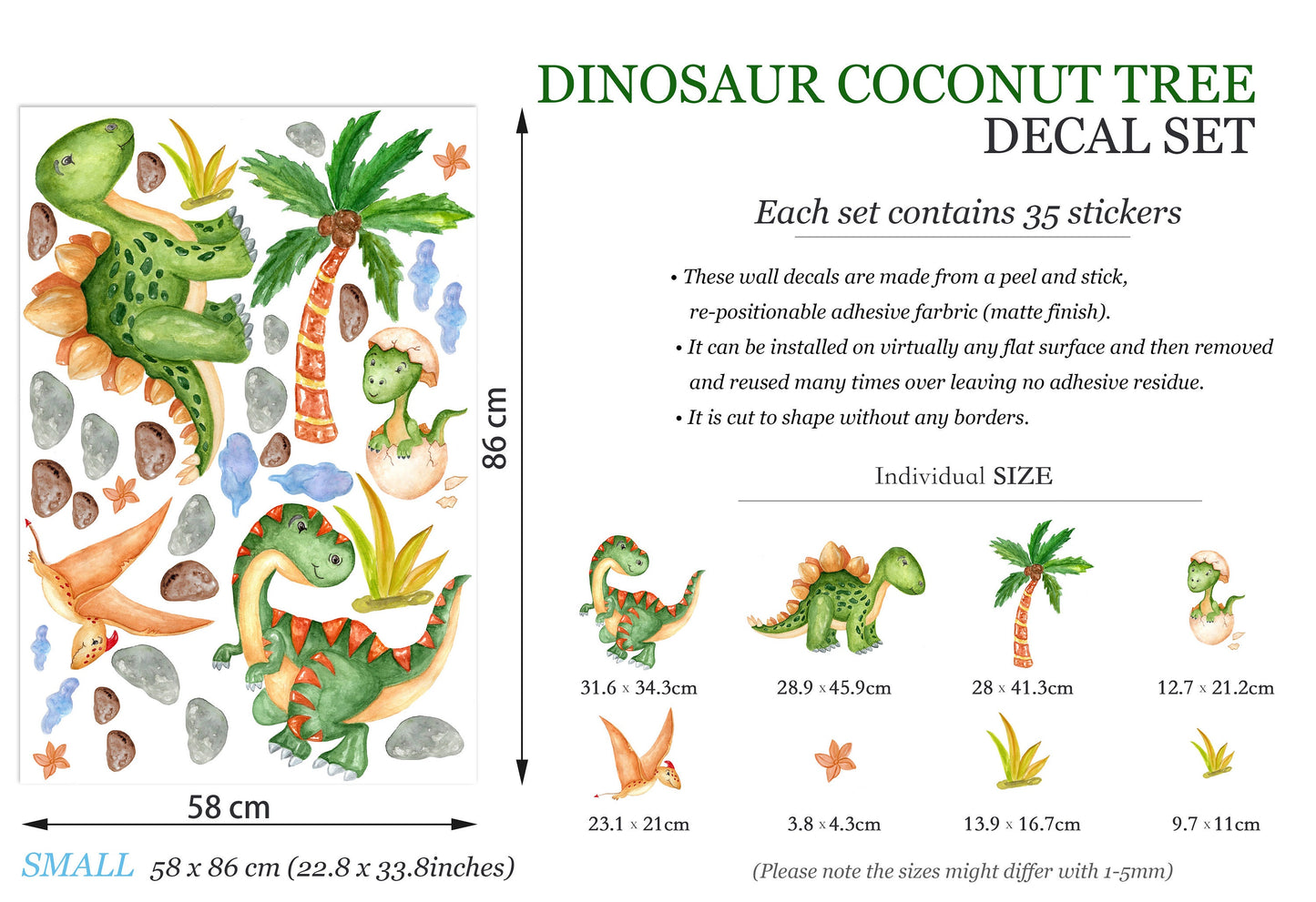 Cartoon Dinosaurs Adventure Baby Dino Wall Decal - BR057