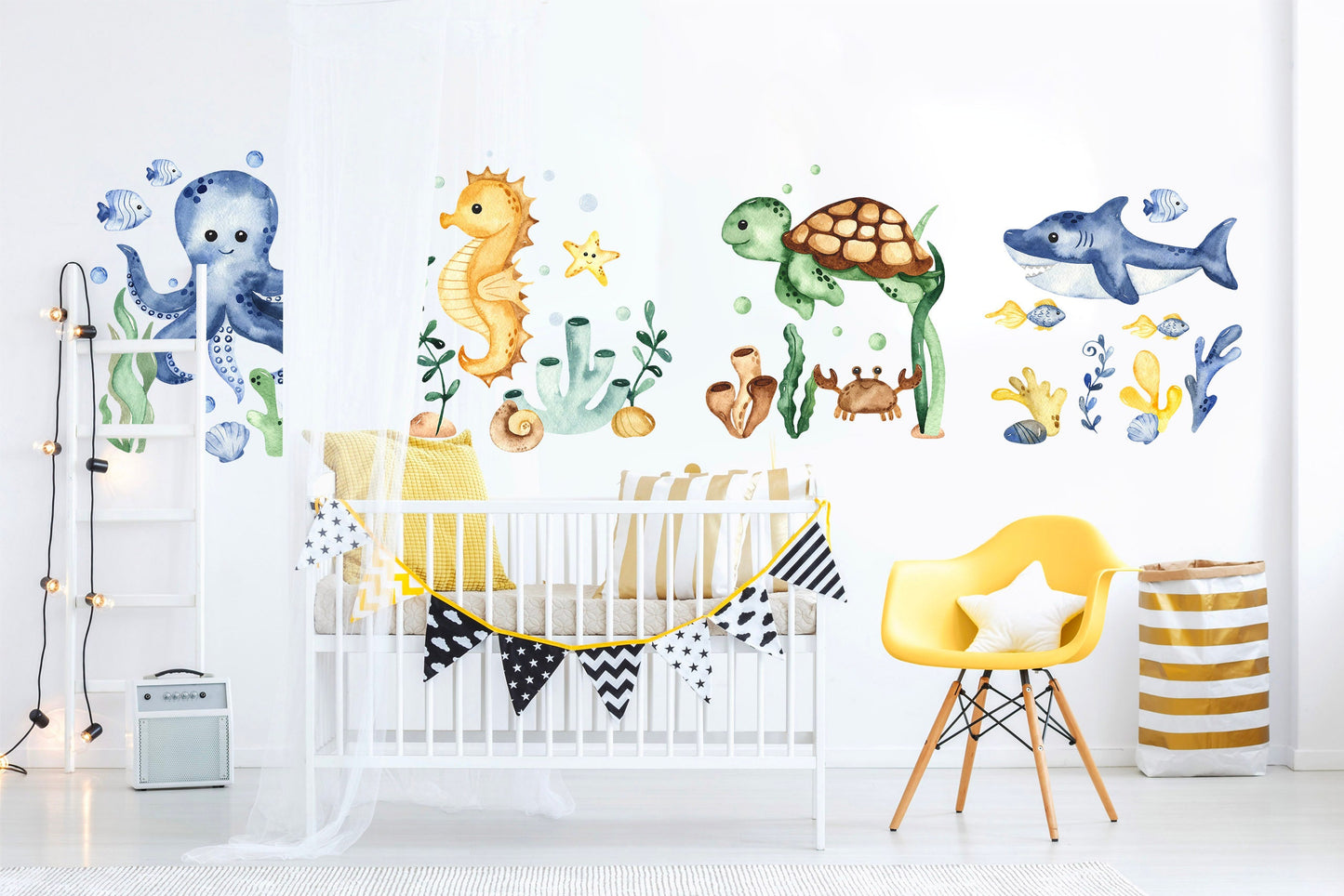 Baby Marine Life Whale Sea Turtle Squid Sea Horse Octopus Wall Decal - BR061