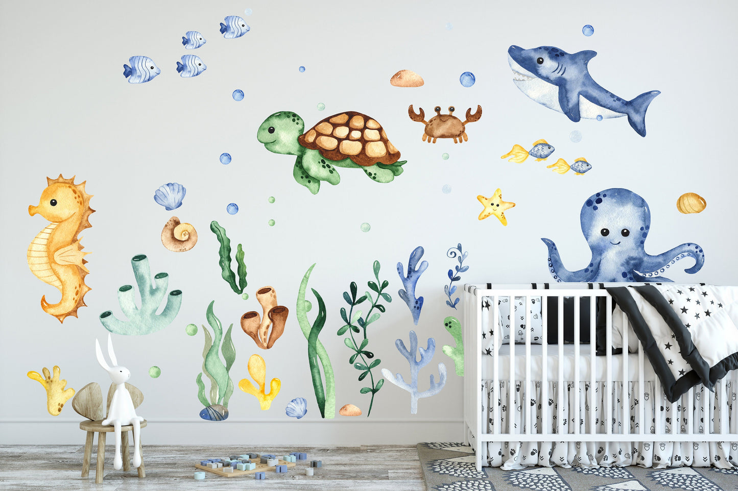 Baby Marine Life Whale Sea Turtle Squid Sea Horse Octopus Wall Decal - BR061