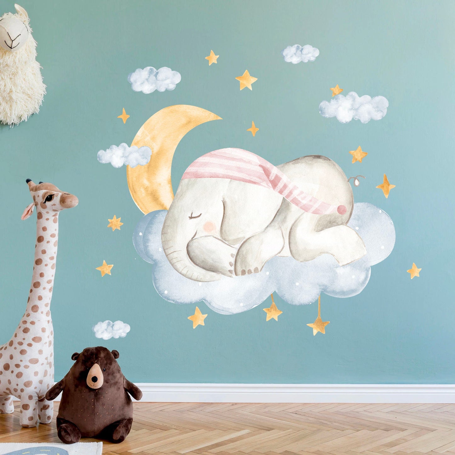 Sleeping Elephant Dreamland: Cartoon Wall Decal for Girls' Room - BR063