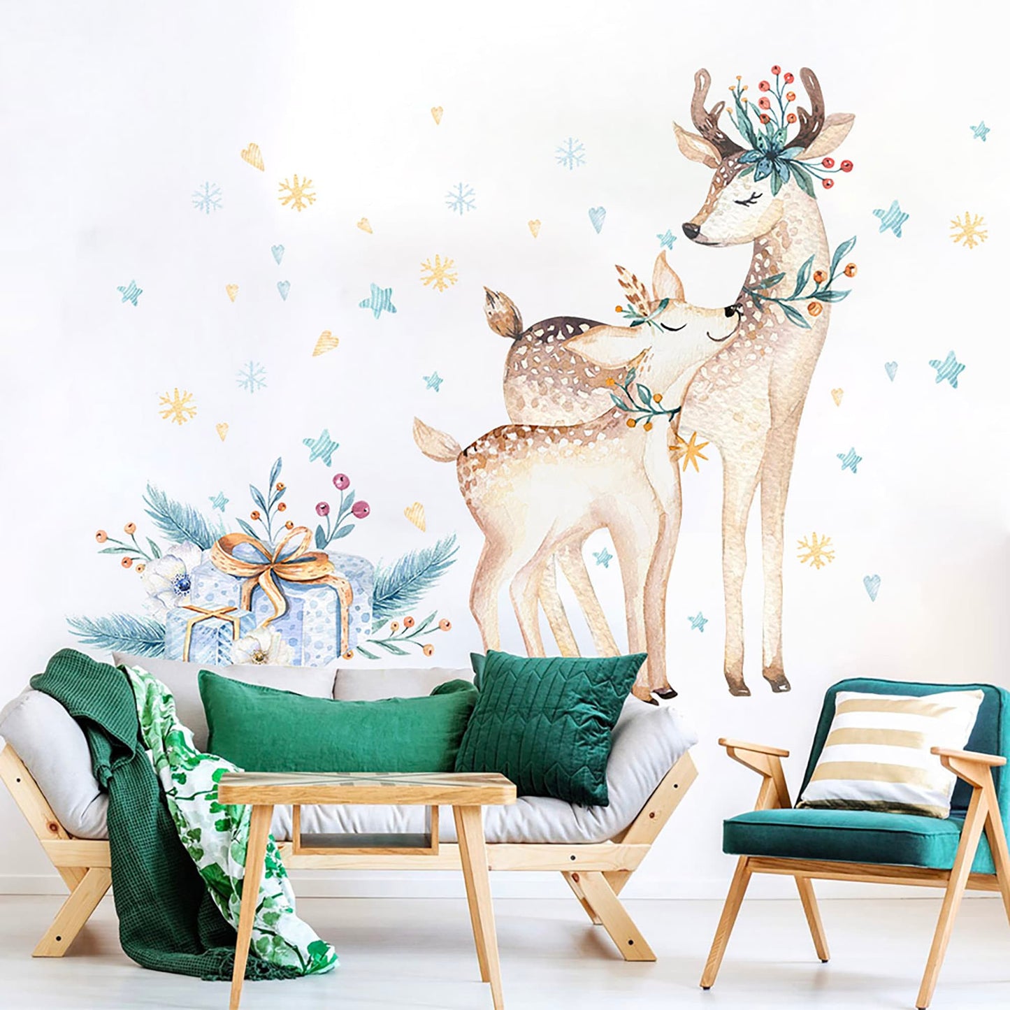 Christmas Deers with Snowflake Wall Decal - BR048