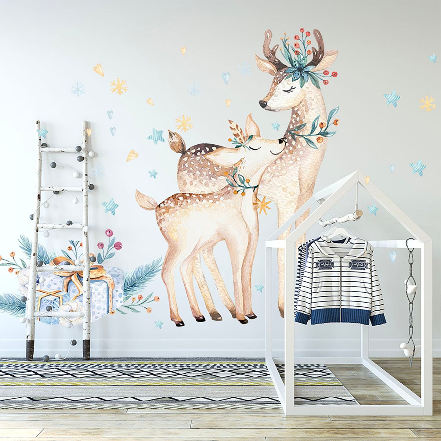 Christmas Deers with Snowflake Wall Decal - BR048