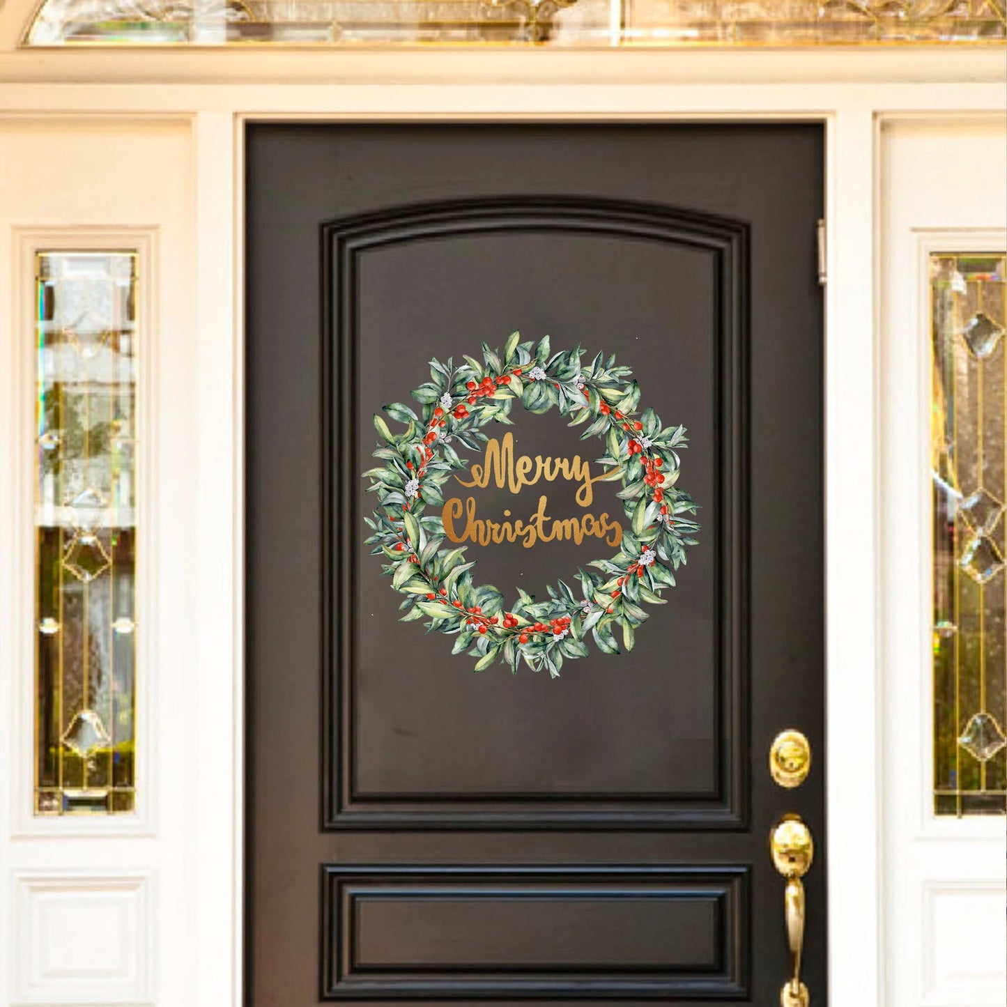 Christmas Green Wreath with Merry Christmas Wrinting Wall Decal - BR050