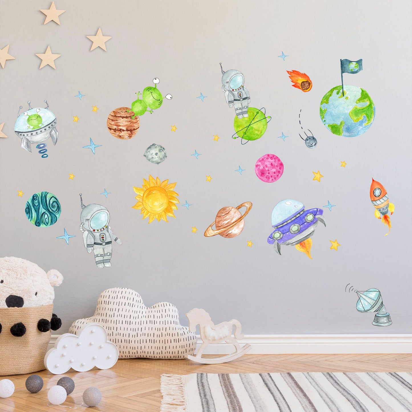 Galactic Adventure Spaceship Rocket UFO Wall Decal - BR053