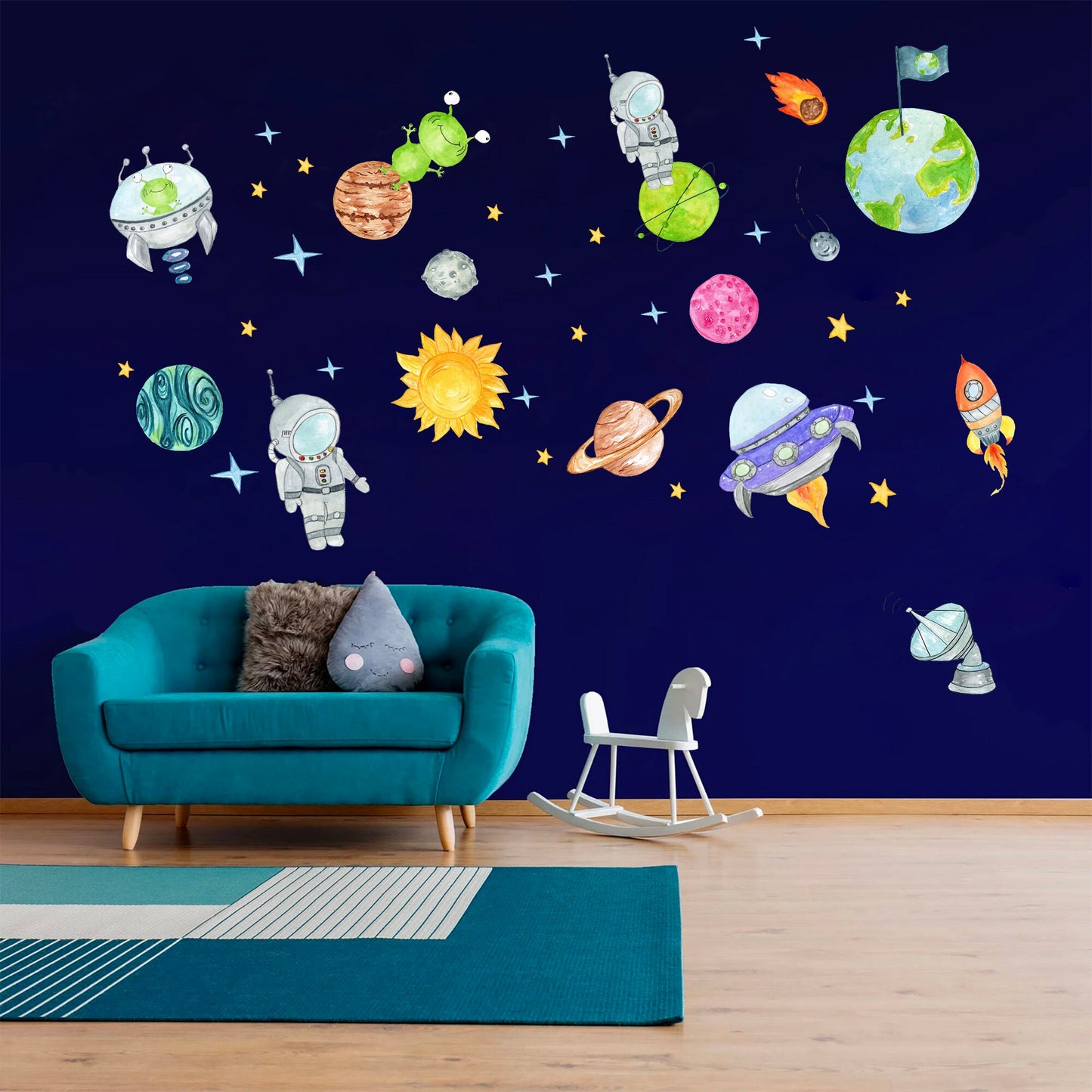 Galactic Adventure Spaceship Rocket UFO Wall Decal - BR053