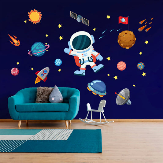 Space Adventure Wall Decals: Astronauts, Planets, Rockets, UFOs, Satellites, Comets - BR077