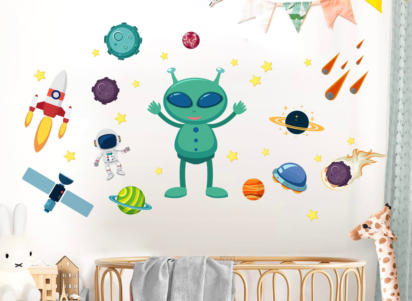 Alien Adventure Wall Decals: Astronauts, Planets, Rockets, UFOs, Satellites, Comets - BR078