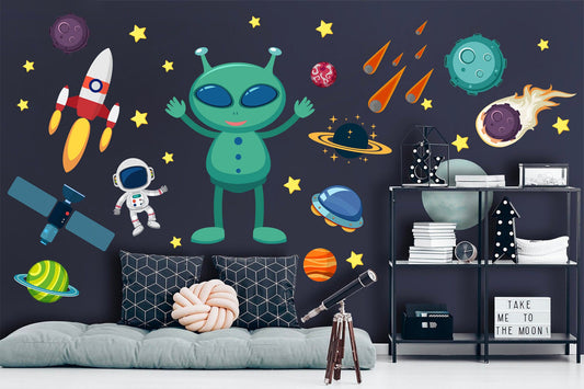 Alien Adventure Wall Decals: Astronauts, Planets, Rockets, UFOs, Satellites, Comets - BR078