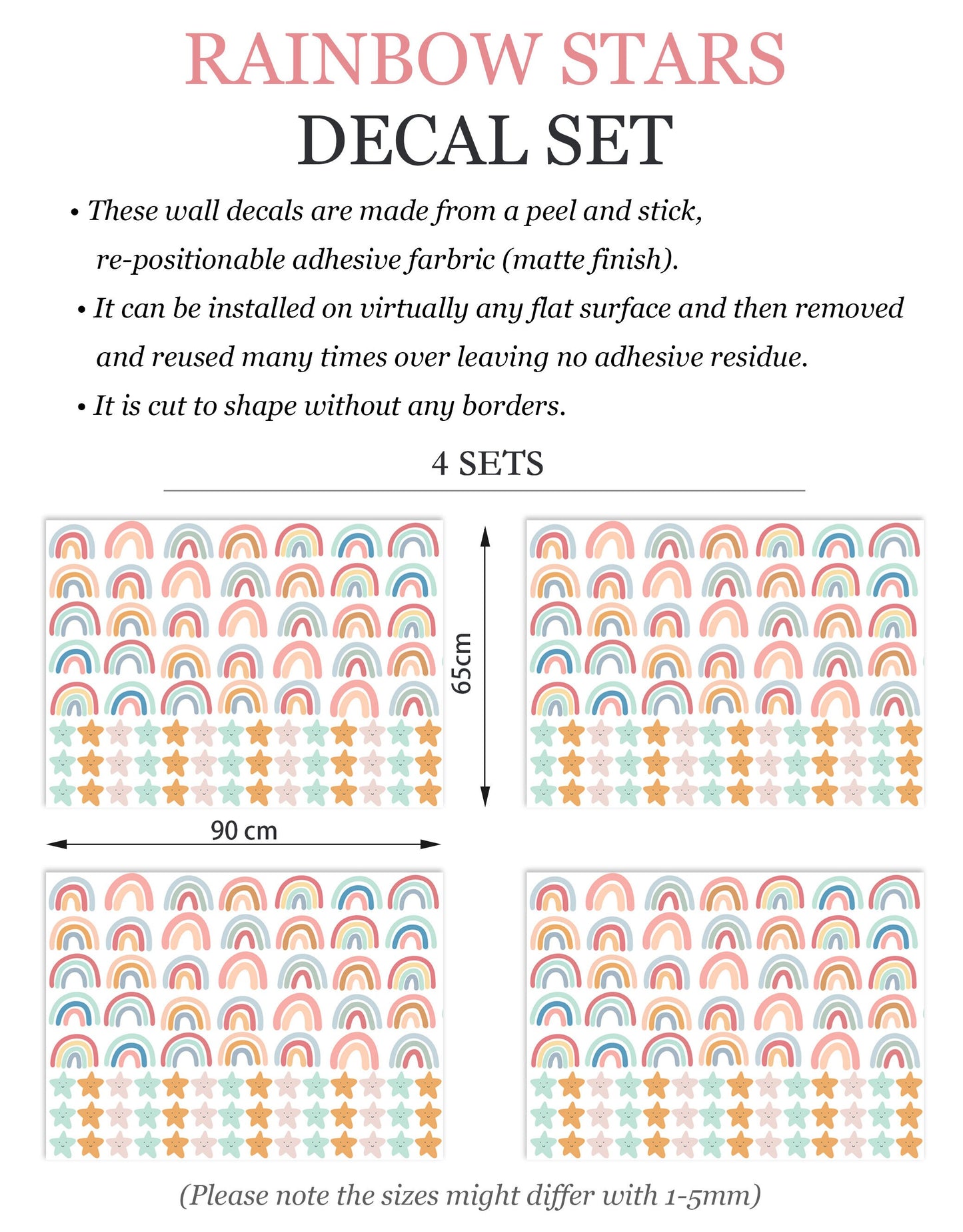 Colorful Rainbows & Stars Pattern Wall Decal - BR092