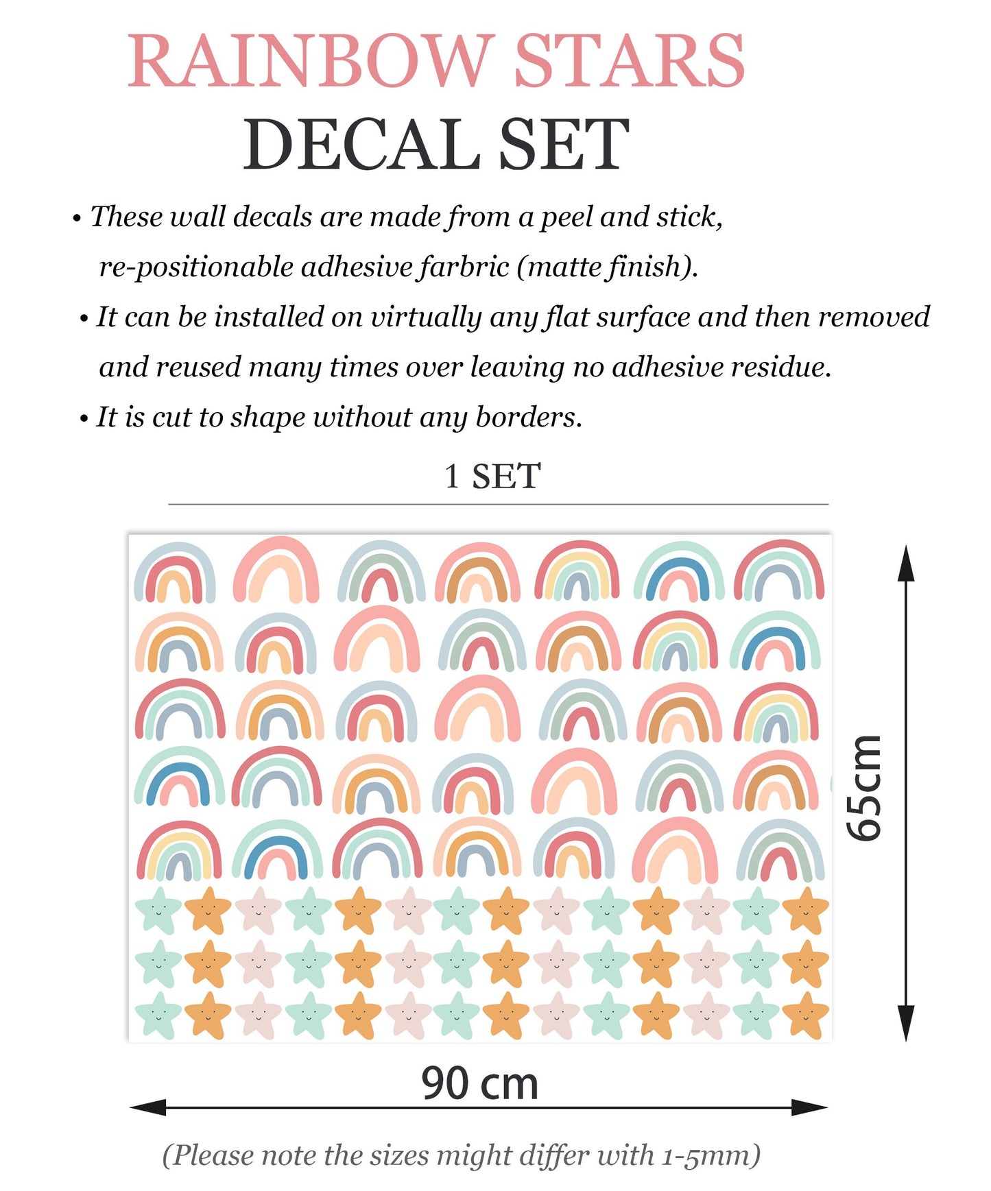 Colorful Rainbows & Stars Pattern Wall Decal - BR092