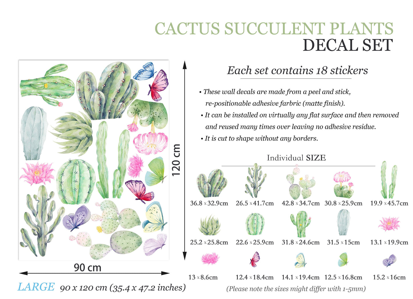 Blooming Cacti & Butterflies Wall Decal - BR055