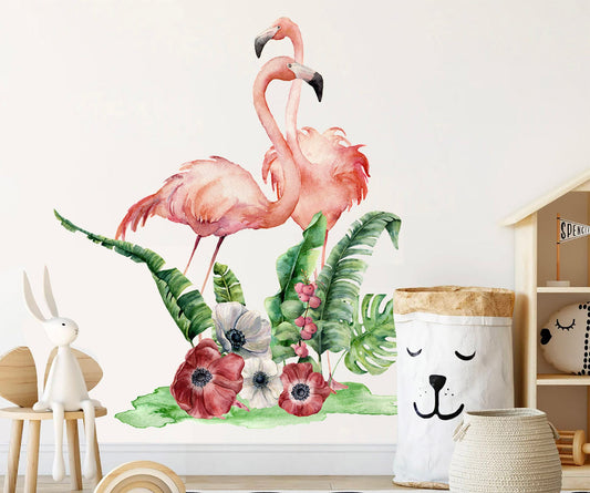 Flamingos in Tropical Foliage Wall Decal - BR065