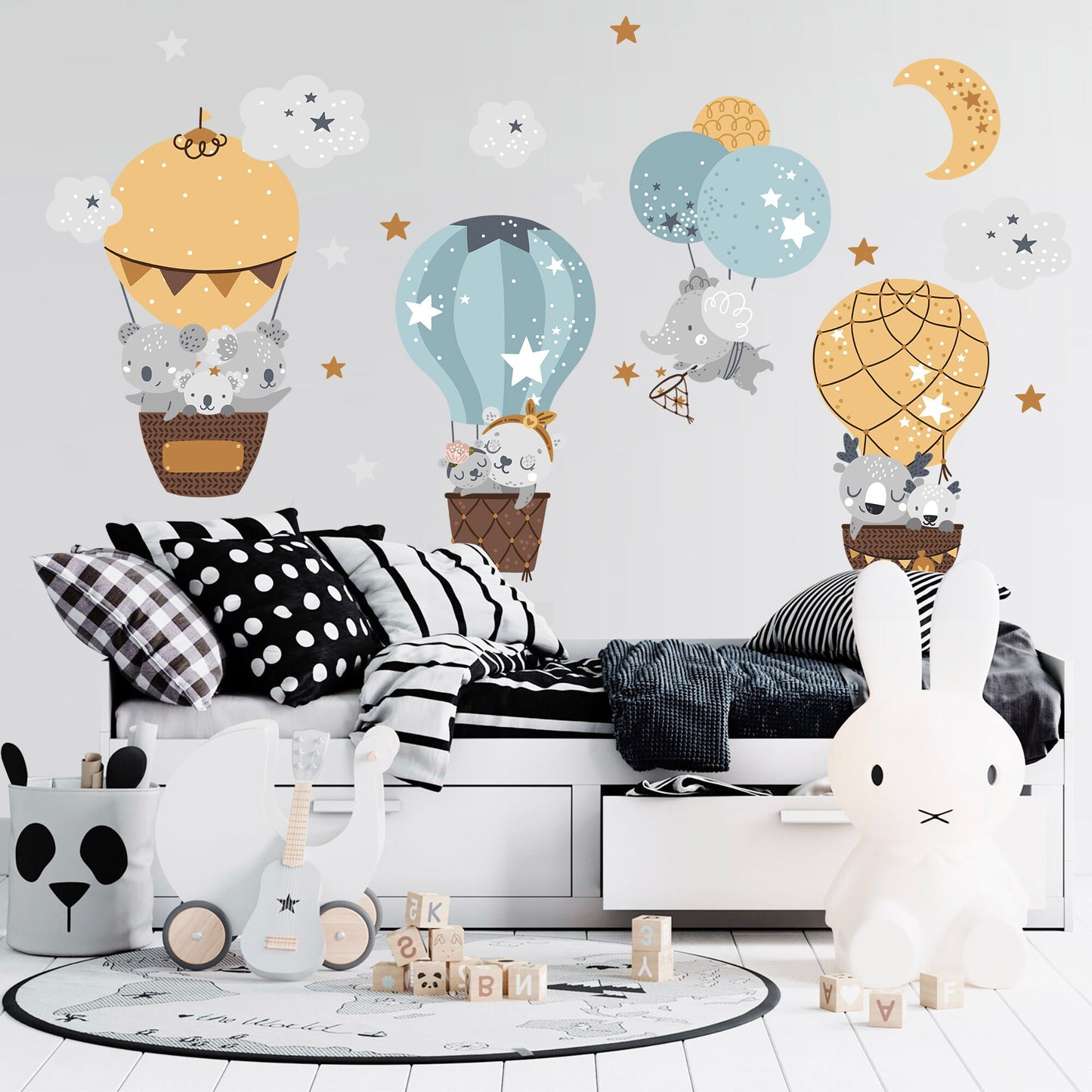 Hippo Mom and Baby with Baby Pink & Baby Blue Balloons Wall Decal - BR084
