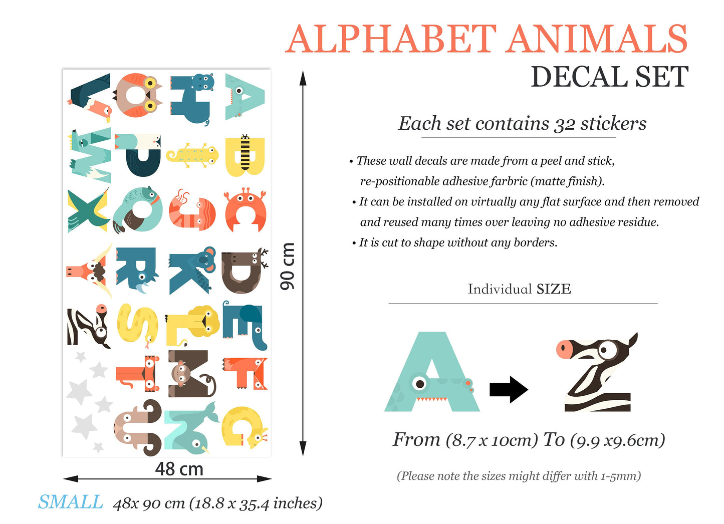 Animals Alphabet Fusion Learning Removable Wall Decal - BR108