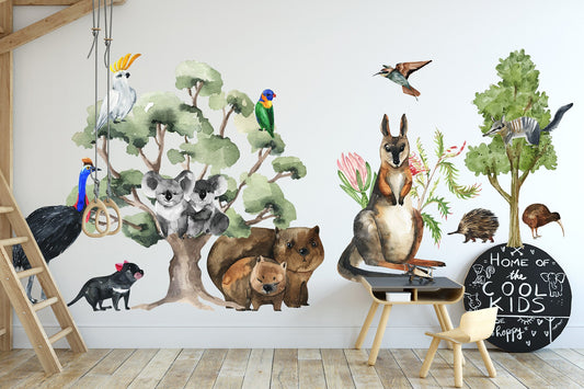 Australian Wildlife & Tree Collection: Kangaroos, Koalas, Wombats, Emus, Parrots, Eucalyptus Trees - BR091