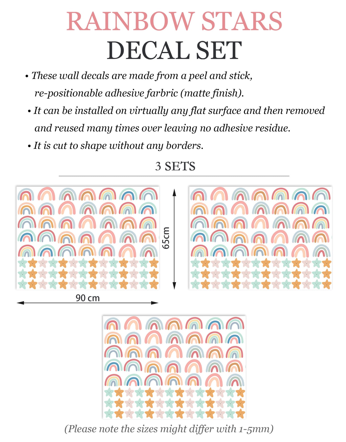 Colorful Rainbows & Stars Pattern Wall Decal - BR092