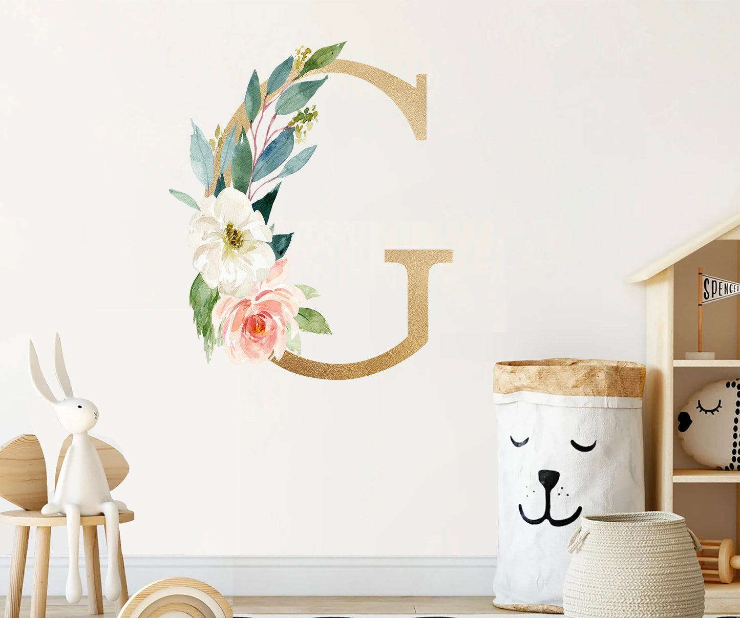 Bohemian Floral Gold Alphabet Letters Initial Wall Decal - BR116