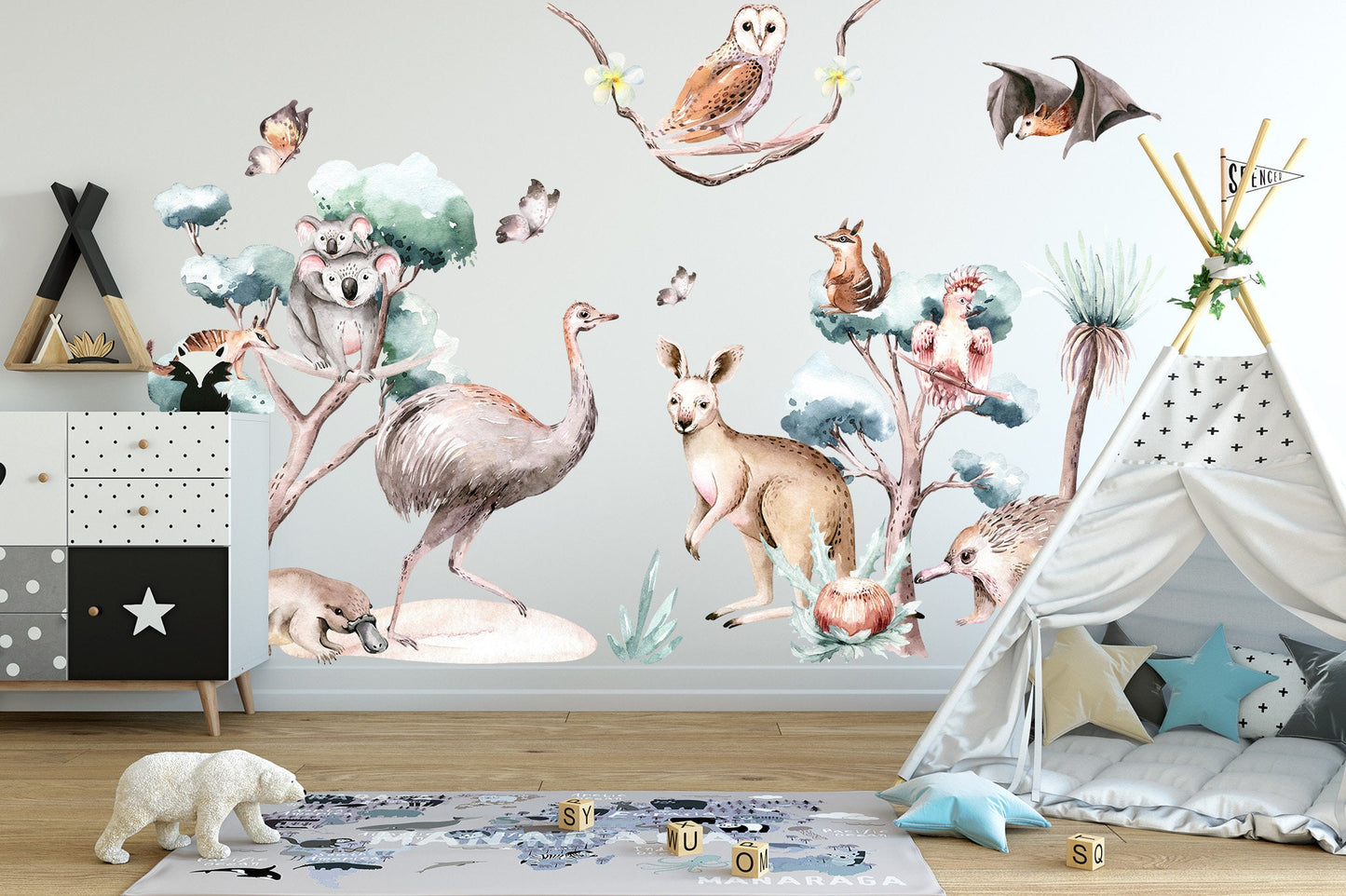 Australian Native Animals Kangaroo Koala Ostrich Platypus Removable Wall Decal - BR098