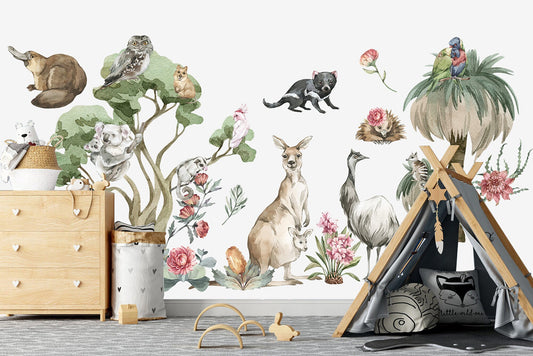 Australian Animals and Plants Kangaroo Koala Eucalyptus Removable Nursery Wall Decal - BR125