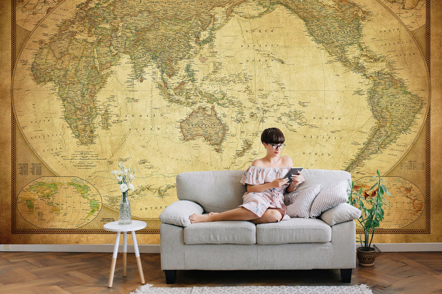Vintage National Geographic Political World Map Fabric Wallpaper - Wall Murals - WM003