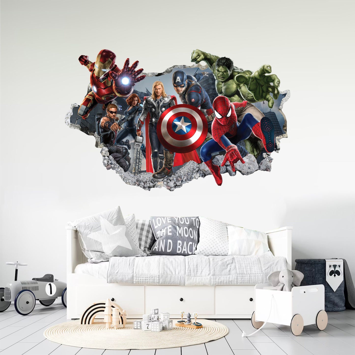 Avengers Hulk Spiderman Captain America 3D Smashed Wall Decal - BR104