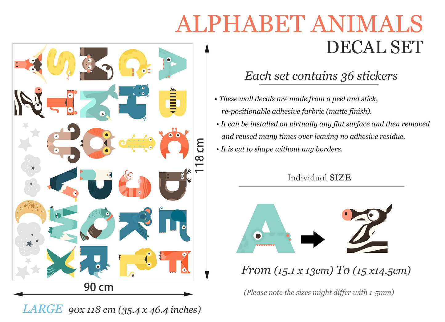 Animals Alphabet Fusion Learning Removable Wall Decal - BR108