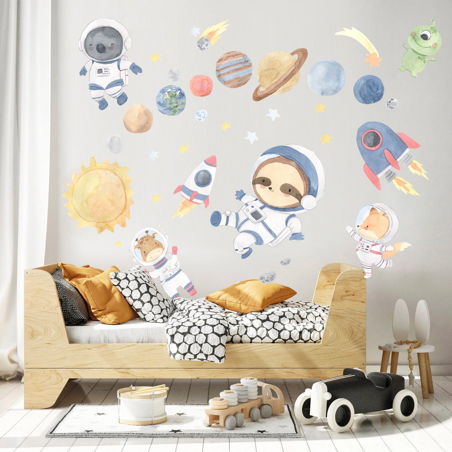 Space Animals Explorer Asteroids Rocket Koala Sloth Giraffe Astronaut Removable Wall Decal - BR120