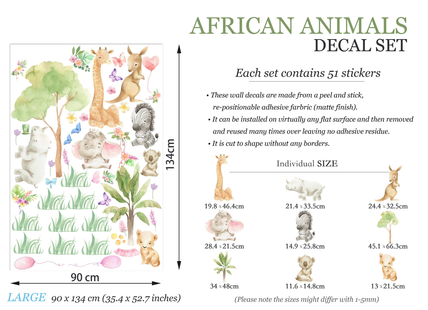 Jungle Baby Animals Wall Decal - Playful Floral Paradise - BR131