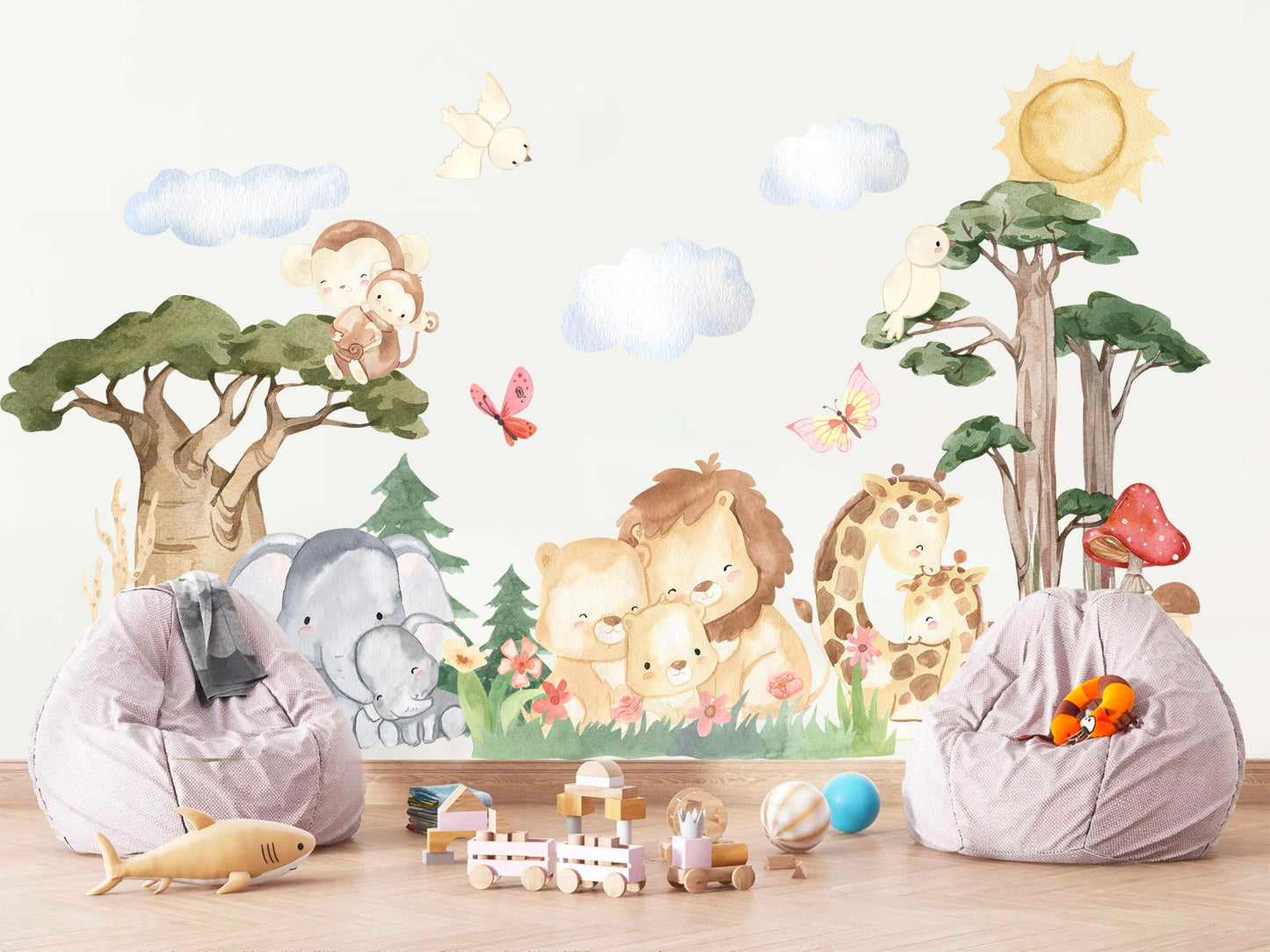 Wildlife Mom & Baby Wall Decal - Elephant Monkey Lion Giraffe Family - BR151