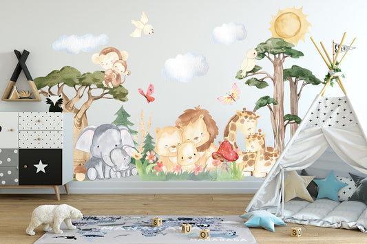 Wildlife Mom & Baby Wall Decal - Elephant Monkey Lion Giraffe Family - BR151