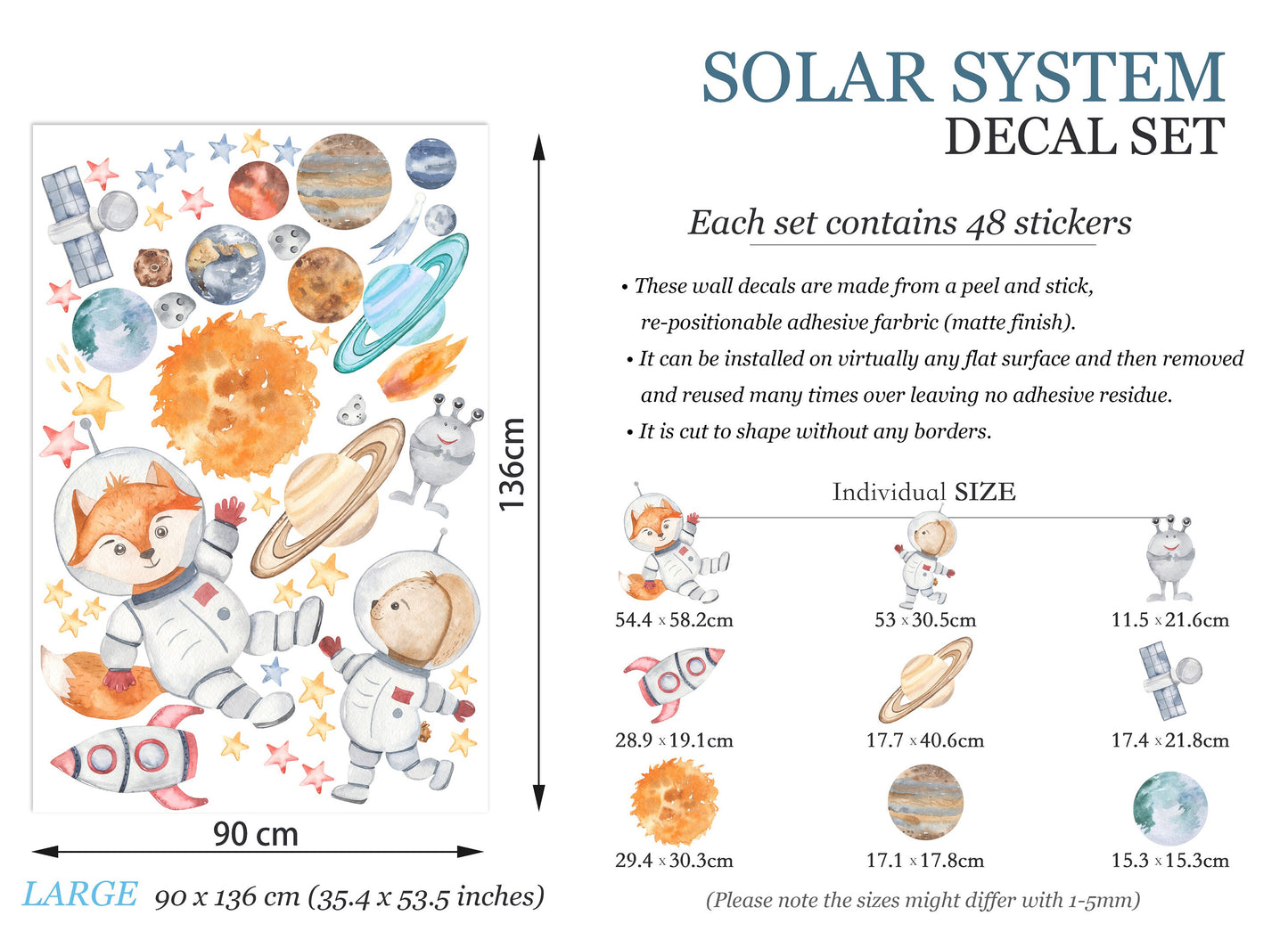 Solar System Astronaut Outer Space Rocket Planets Earth Asteroids Nursery Wall Decal - BR137