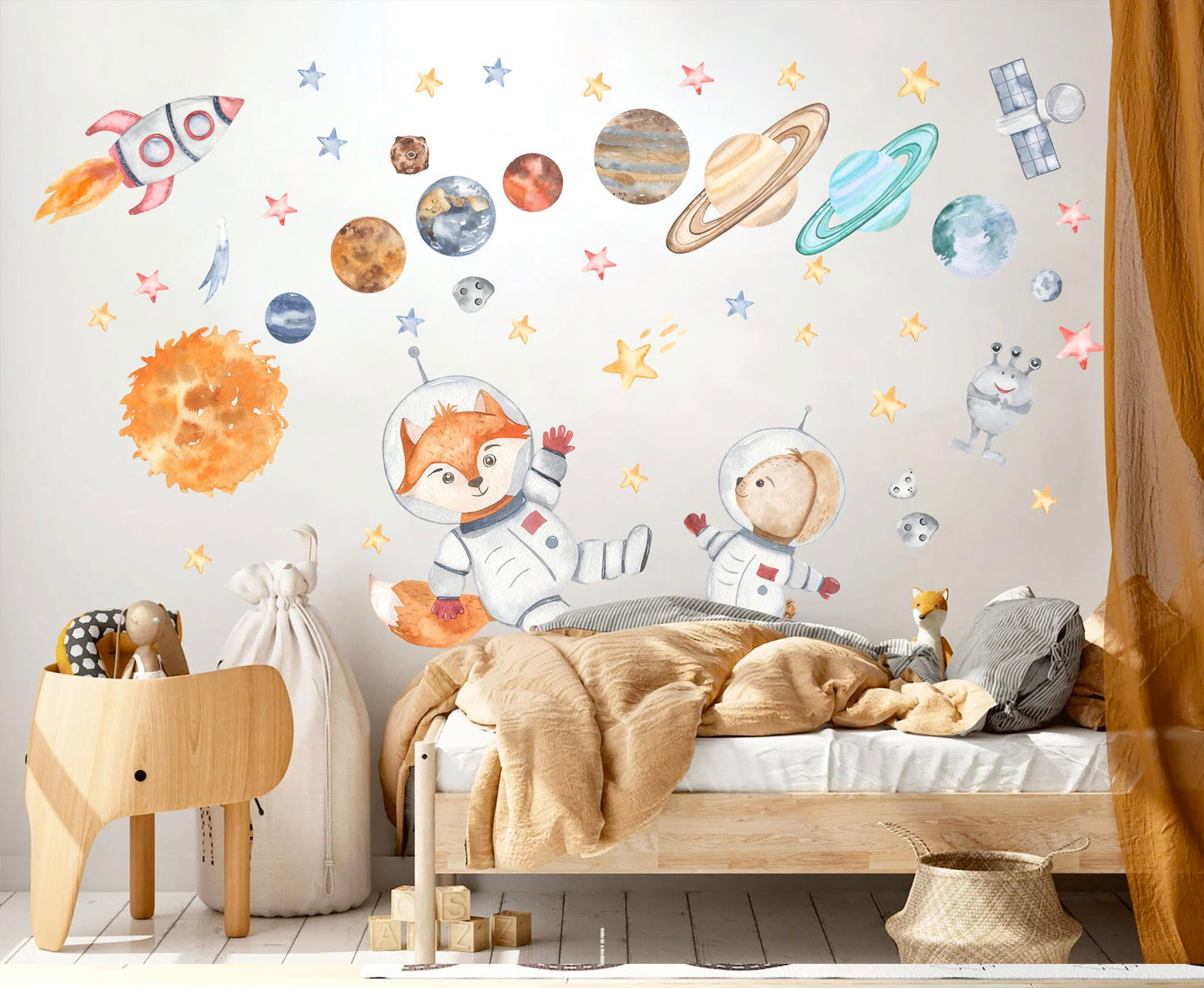 Solar System Astronaut Outer Space Rocket Planets Earth Asteroids Nursery Wall Decal - BR137