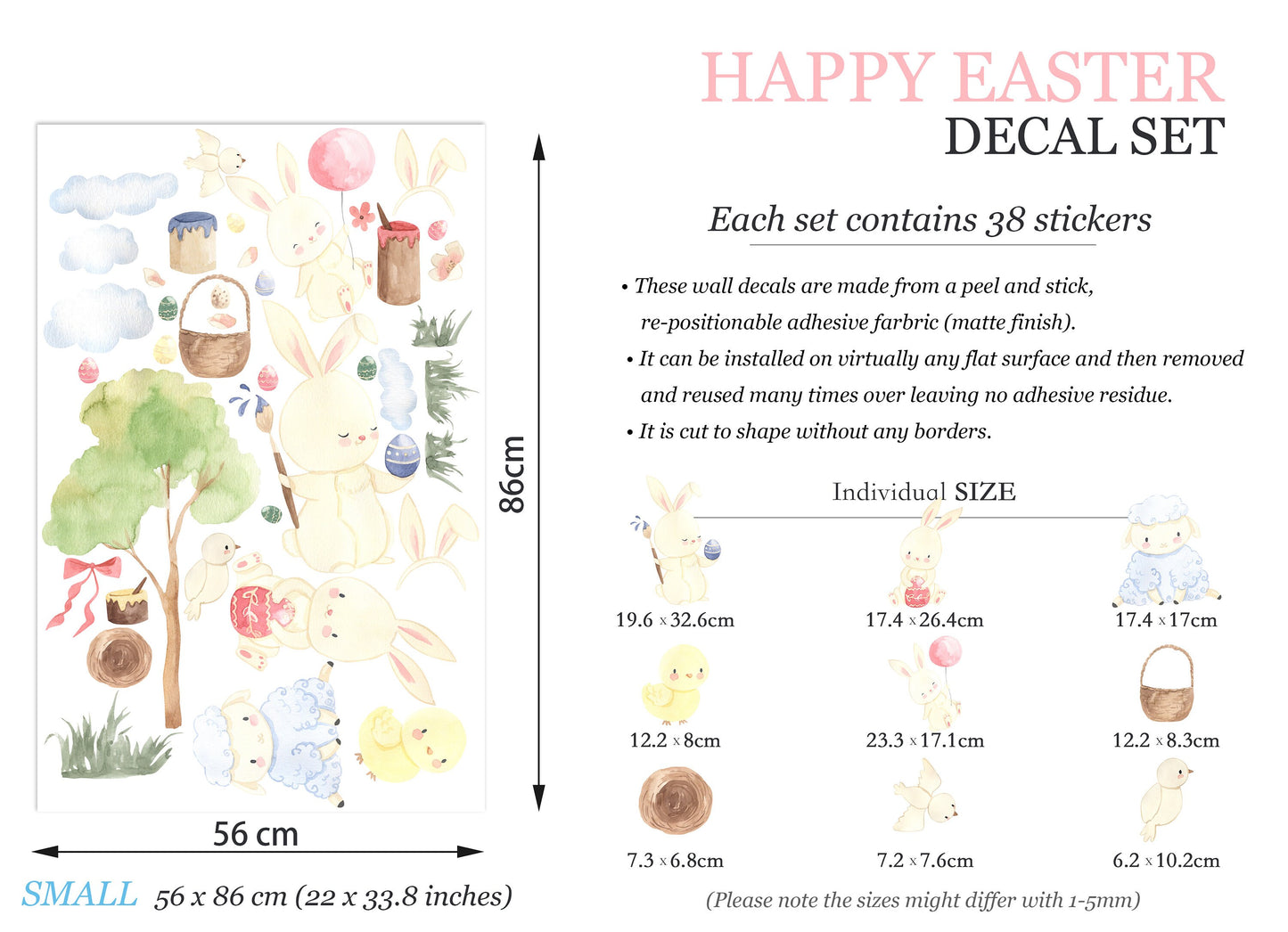 Watercolor Balloon Easter Bunny Celebration Happy Egg Wall Decal - BR140