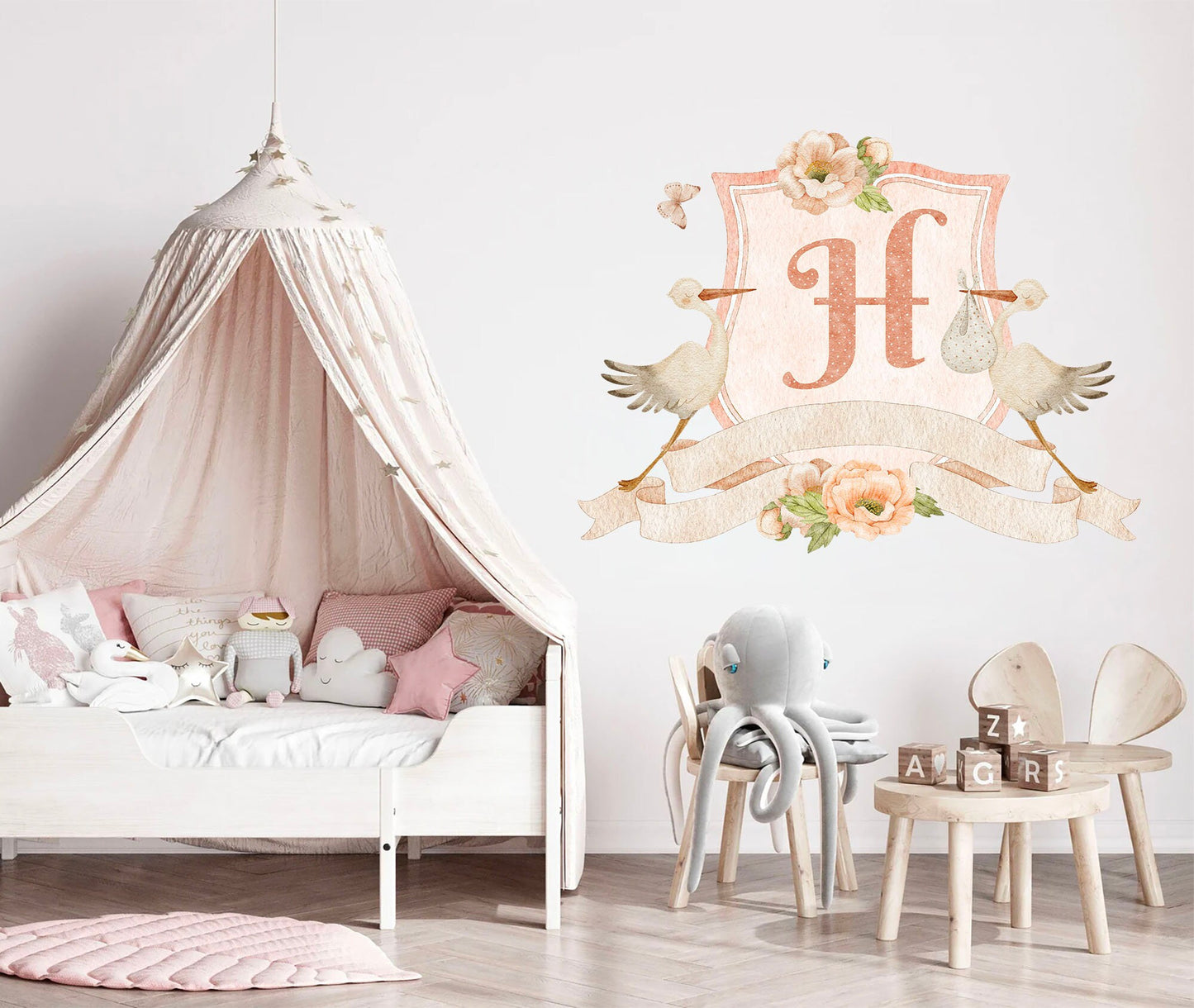 Personalized Nursery Initials Newborn Gift Boy and Gril Wall Decal - BR160