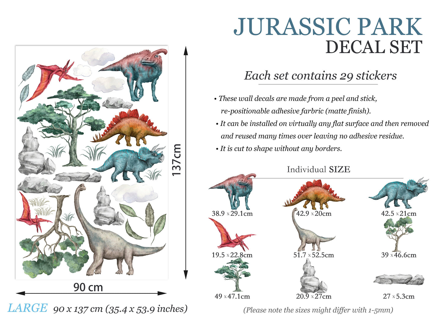 Jurassic Park Stegosaurus Brachiosaurus Triceratops Dinos Wall Decal - BR153