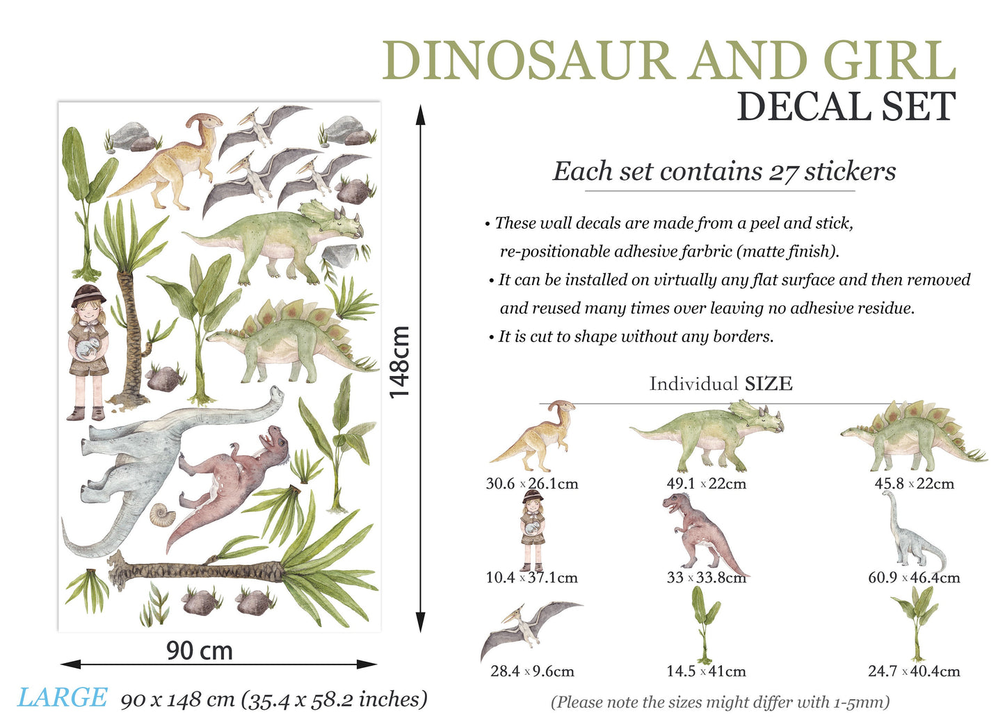 A Girl with her Dinos Friends Wall Decal - BR155