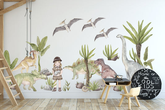A Girl with her Dinos Friends Wall Decal - BR155