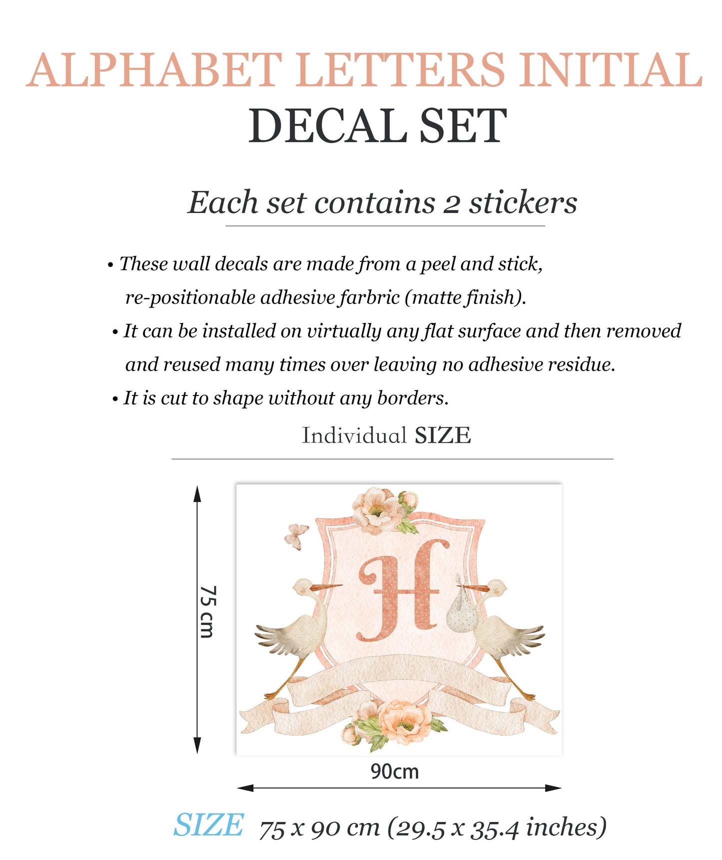 Personalized Nursery Initials Newborn Gift Boy and Gril Wall Decal - BR160