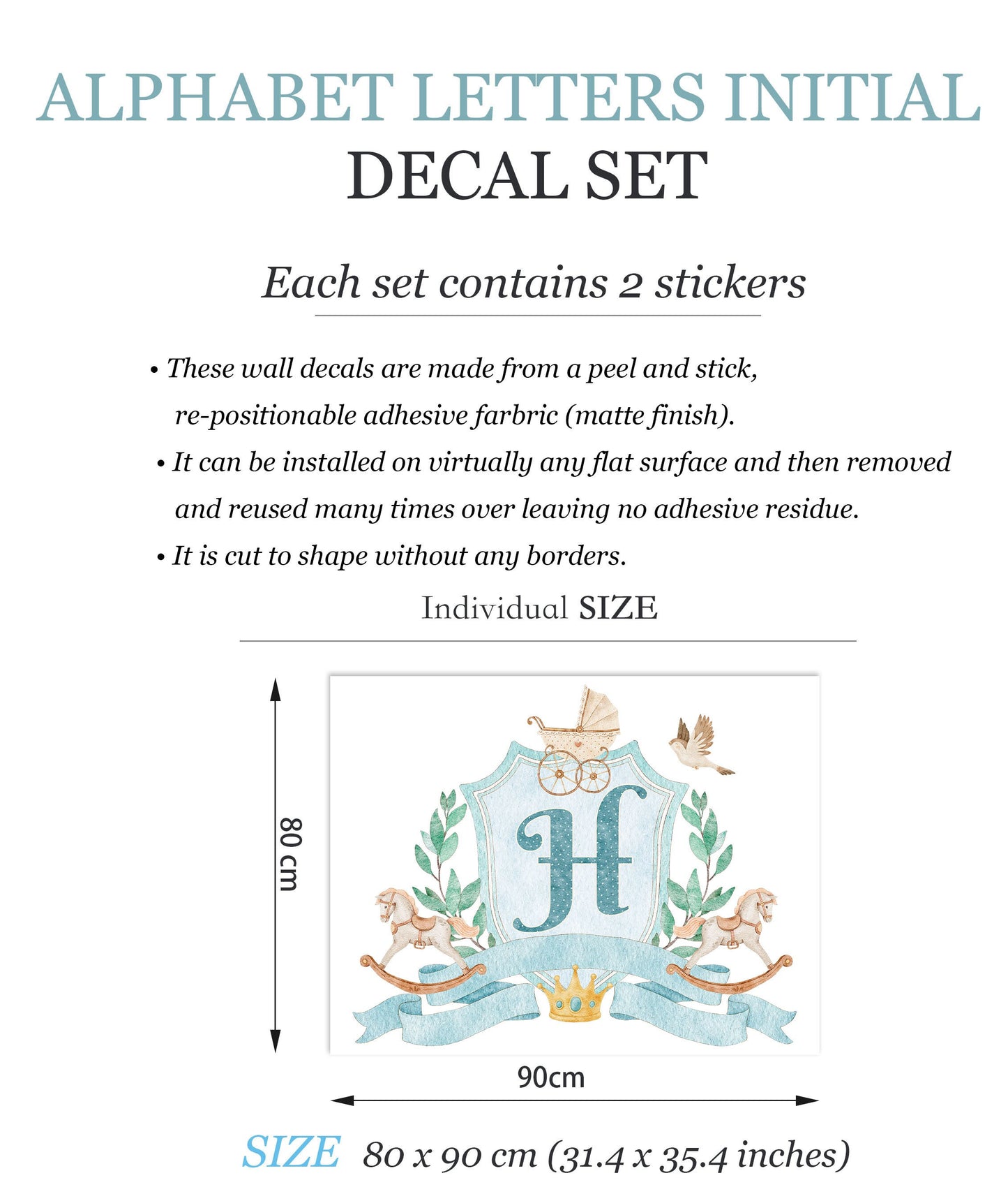 Personalized Nursery Initials Newborn Gift Boy and Gril Wall Decal - BR160