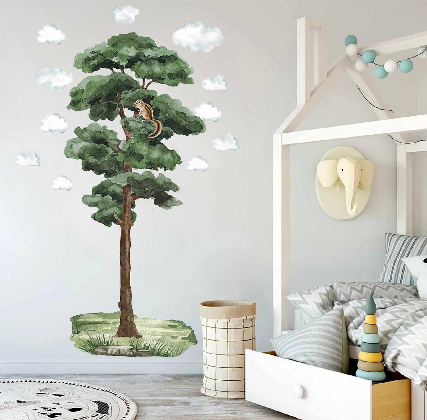 Whimsical Tree with Squirrel Wall Decal - Removable Peel and Stick - BR171